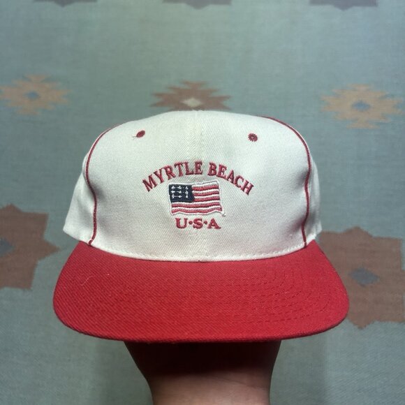 Vintage 90s SnapBack hat cap Myrtle Beach South Carolina red white adjustable - Picture 2 of 8